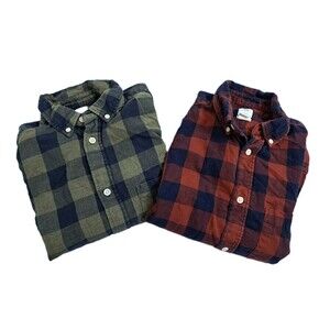 H&M Men's Medium Flannel Plaid Button Up Shirts Set of 2 Orange Green Black